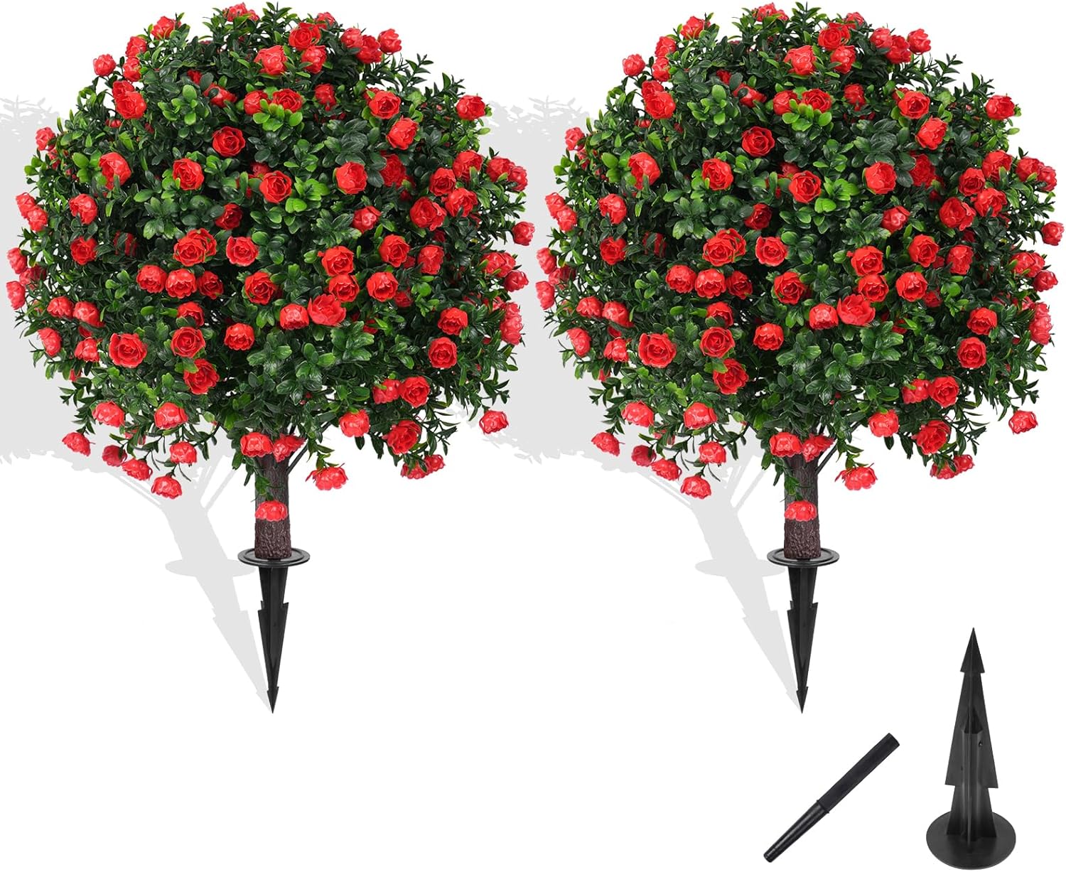 Artificial Boxwood Topiary Tree with Rose Set of 2