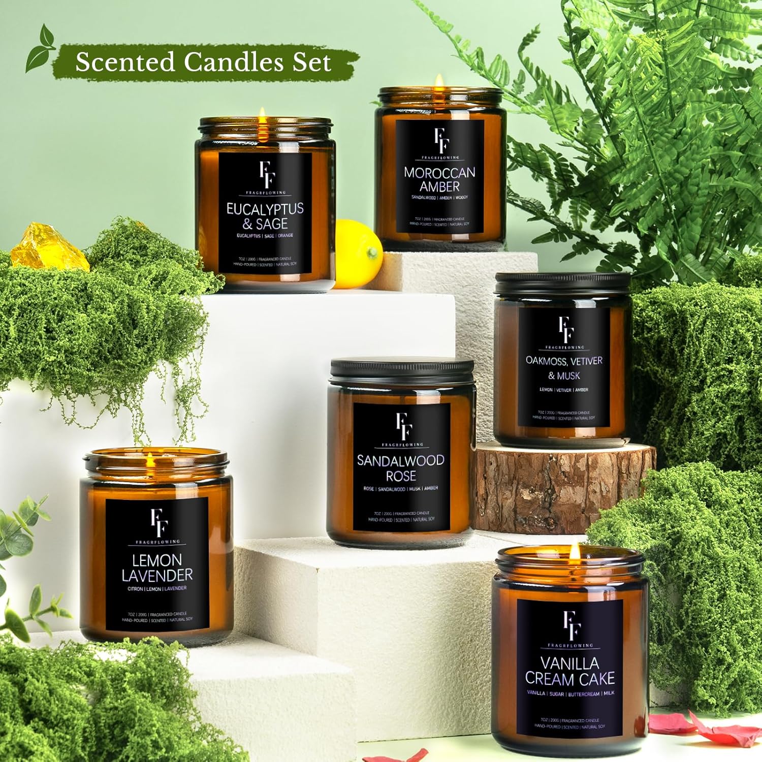 Scented Candle Set 6 Pack with 42 Oz Jar Candles