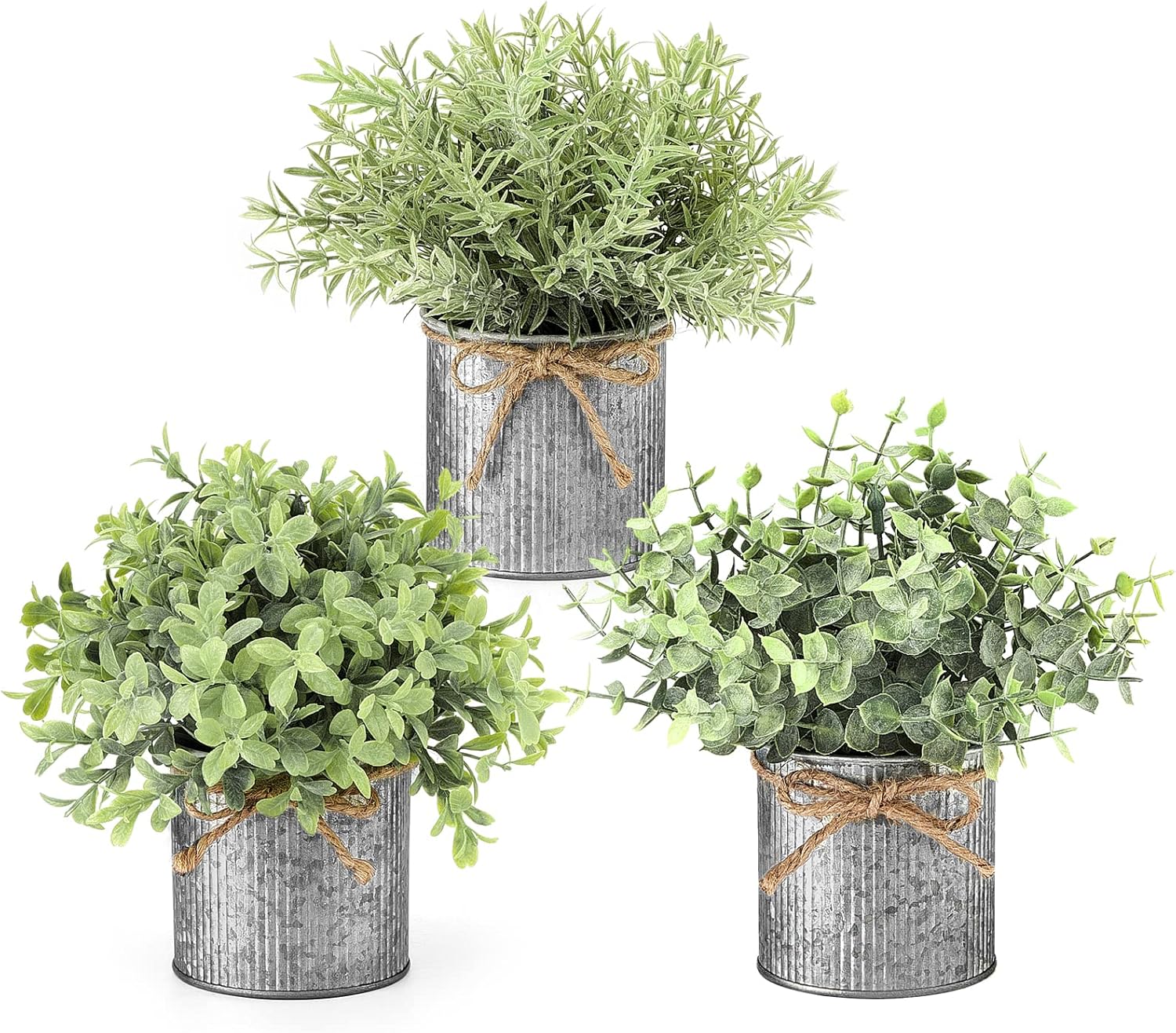 Mkono 3 Pack Artificial Plants in Galvanized Pots