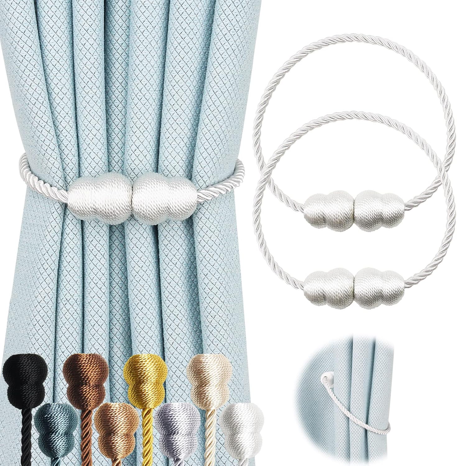 Hangtty Magnetic Curtain Tiebacks 2 Pack White
