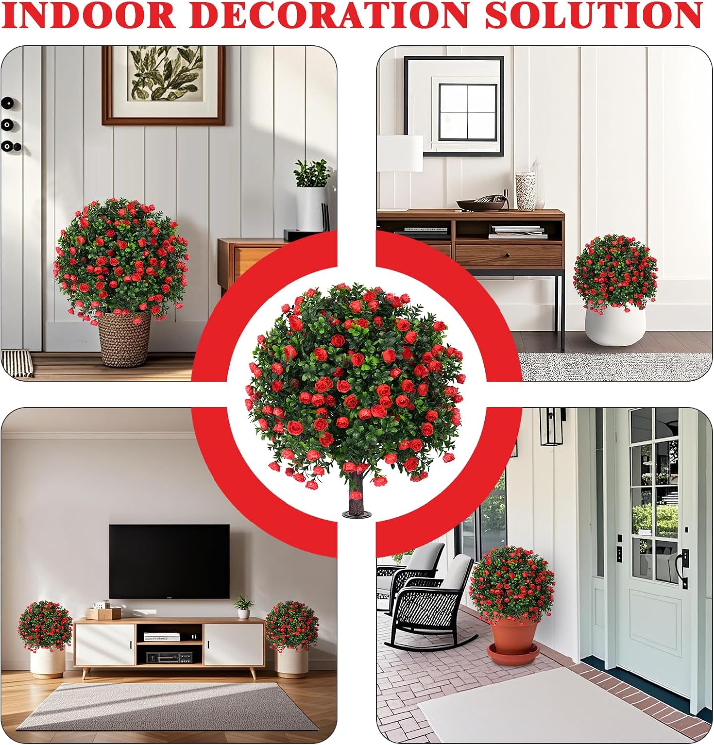 Artificial Boxwood Topiary Tree with Rose Set of 2