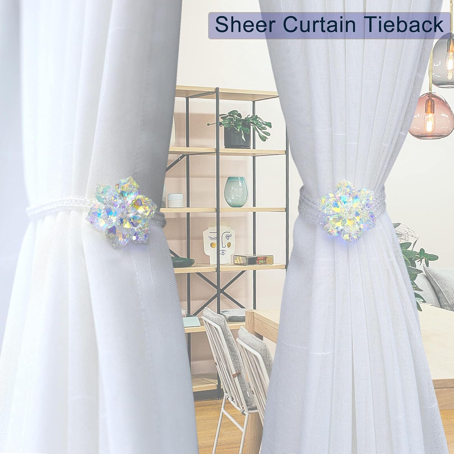Crystal Flower Magnetic Curtain Tiebacks - White AB
