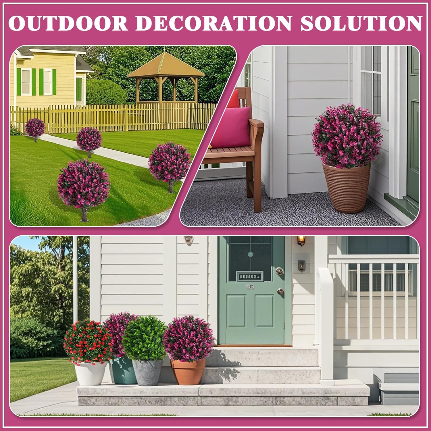 Artificial Topiary Trees with Pink Eucalyptus Set of 2