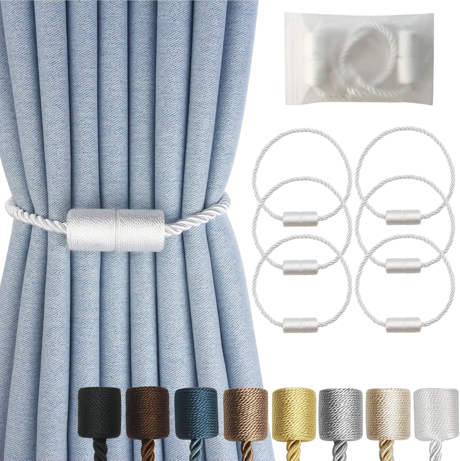 Hangtty Magnetic Curtain Tiebacks 6 Pack White Holdbacks