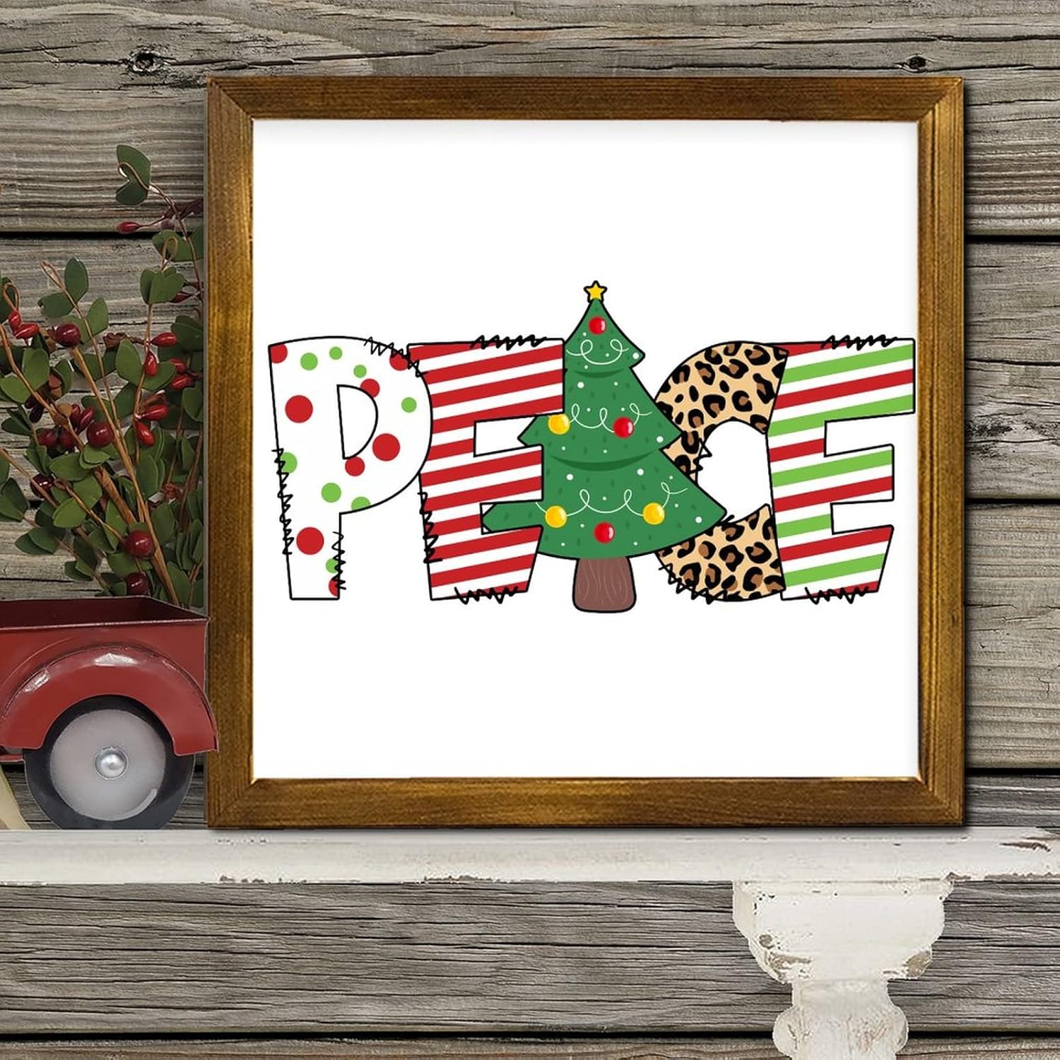 Merry Christmas Wood Framed Sign 12x12 Inch