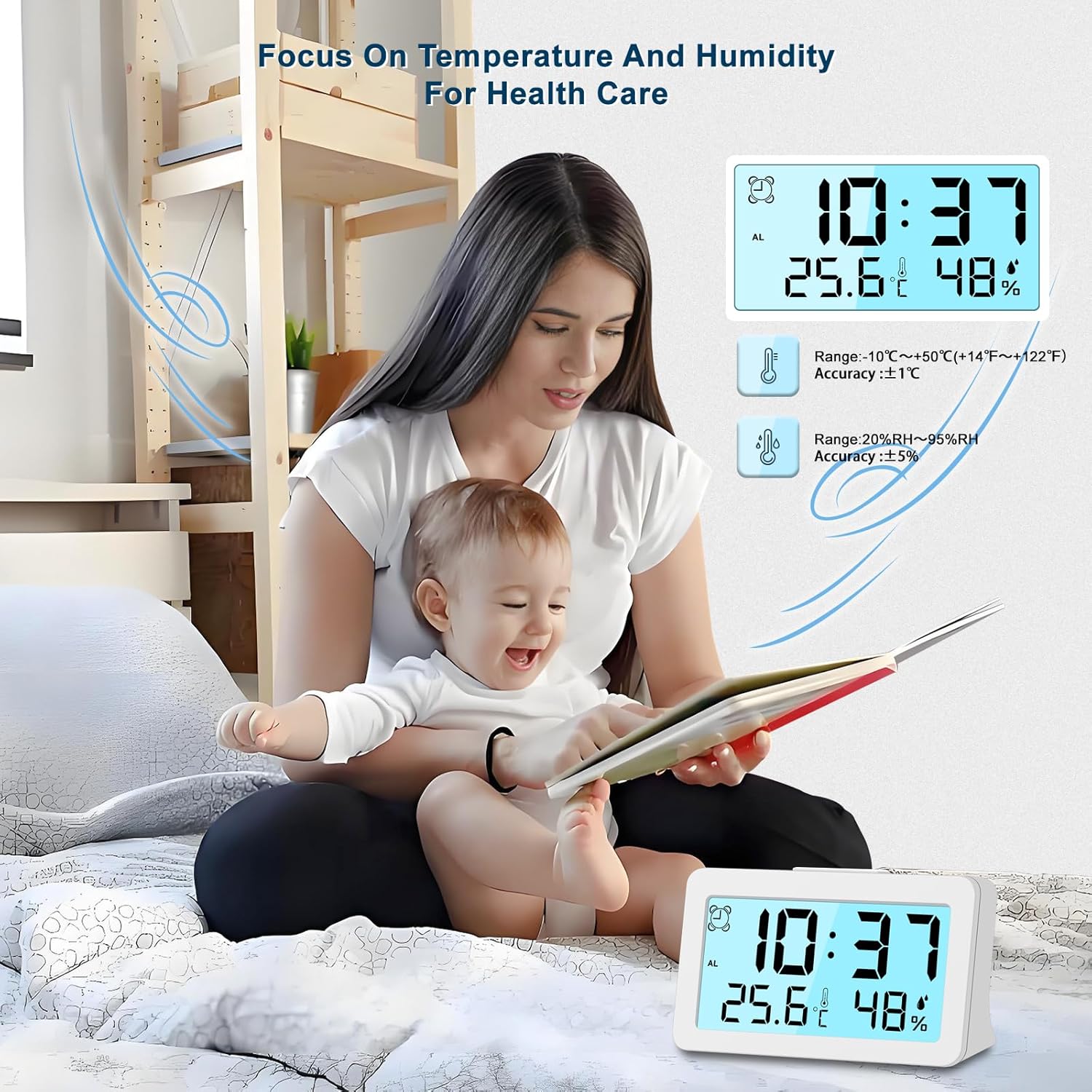 27 Inch Ultra Mini Travel Alarm Clock with Temperature Humidity Display