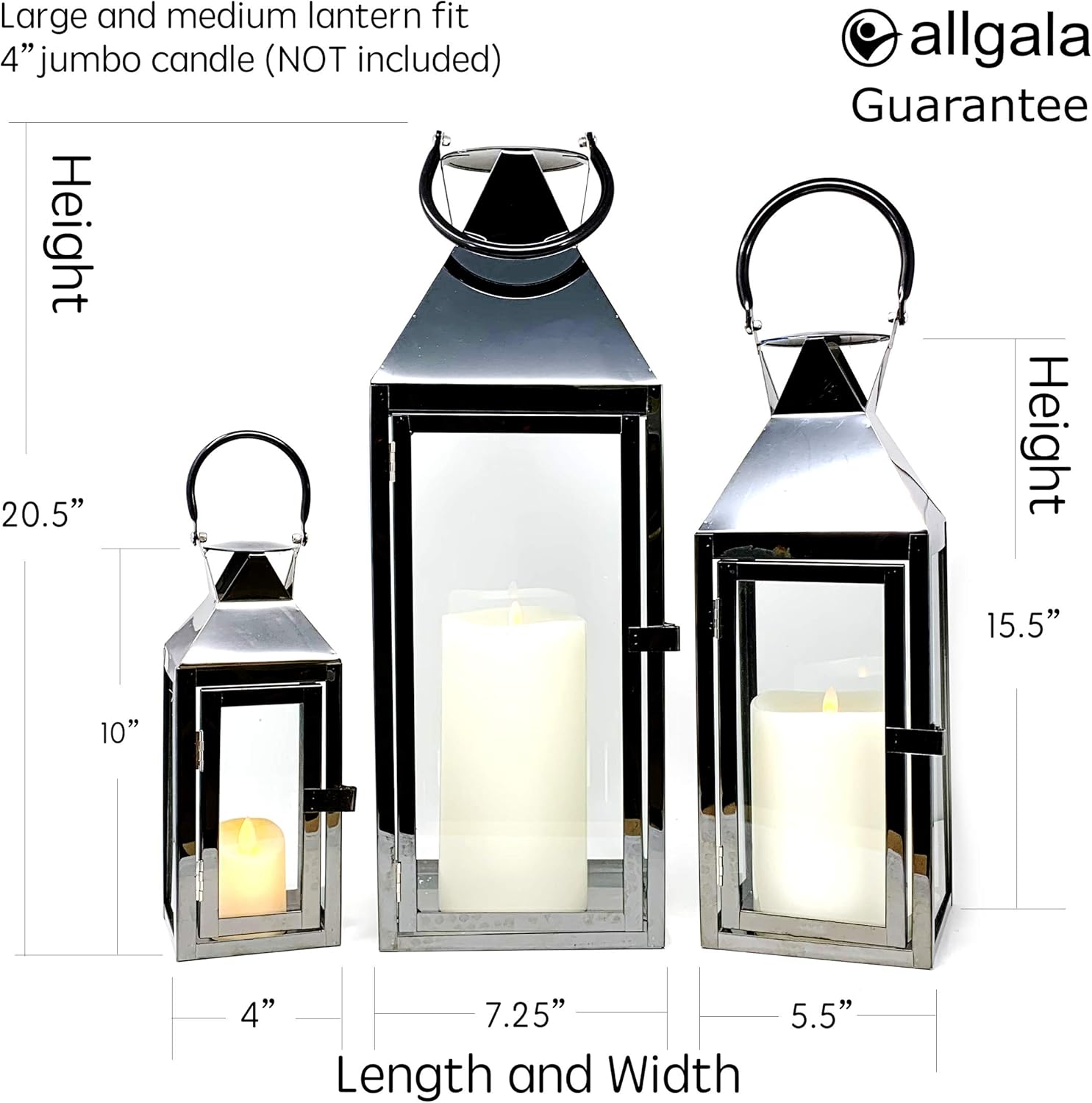 Allgala 3 Pc Jumbo Candle Lantern Set