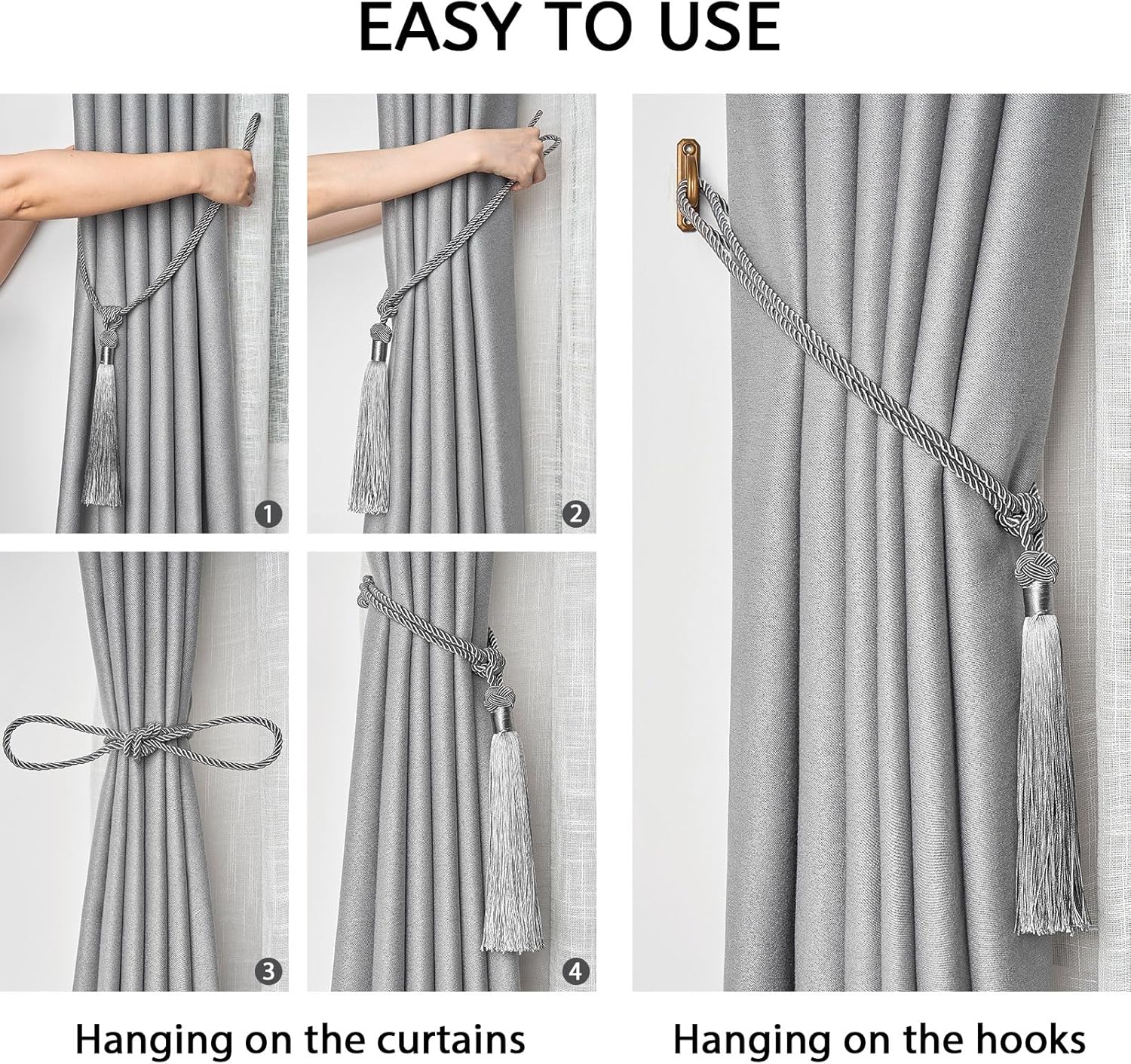 NICEEC 4 Pack Long Tassel Curtain Holdbacks