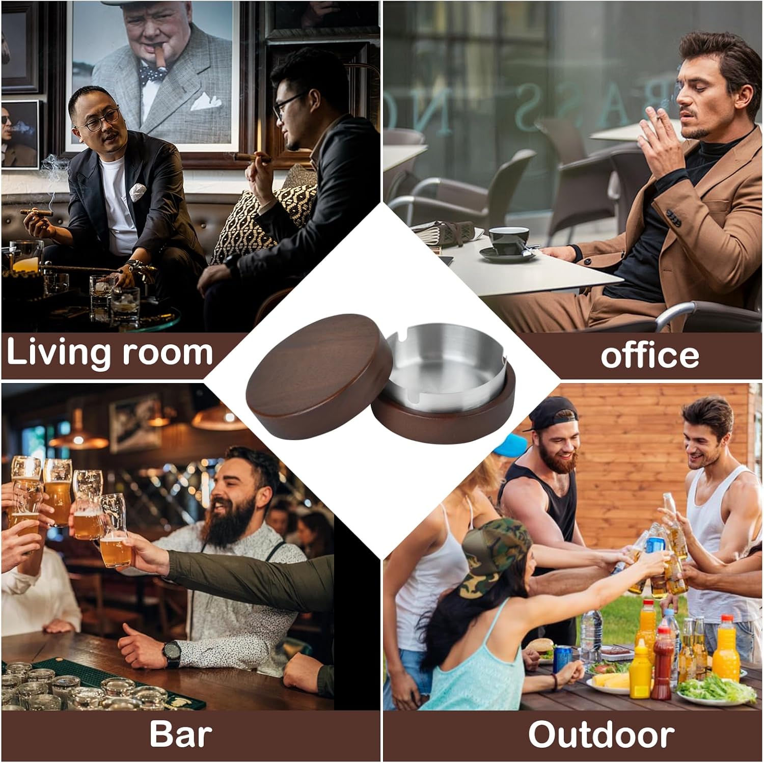 Zoyiancy 2 Pair Windproof Wooden Ashtrays with Lid