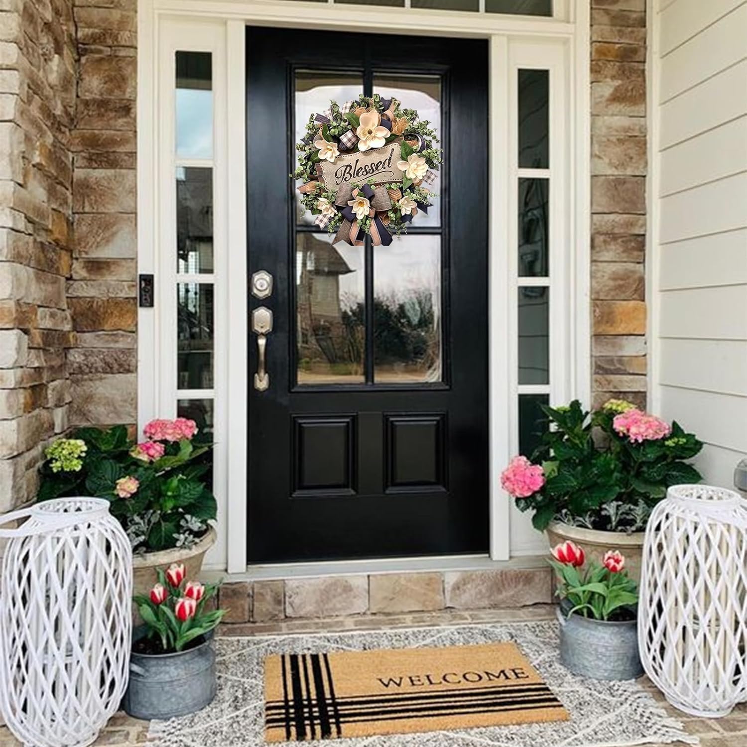 White Magnolia Wreath Front Door Decor