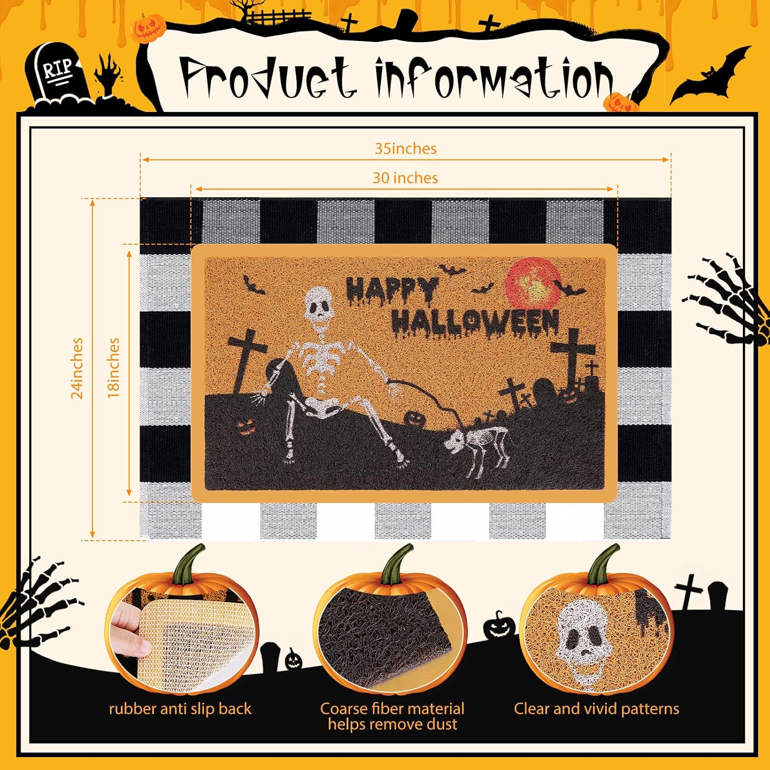 Frakron 2Pcs Halloween Door Mat Combo Set
