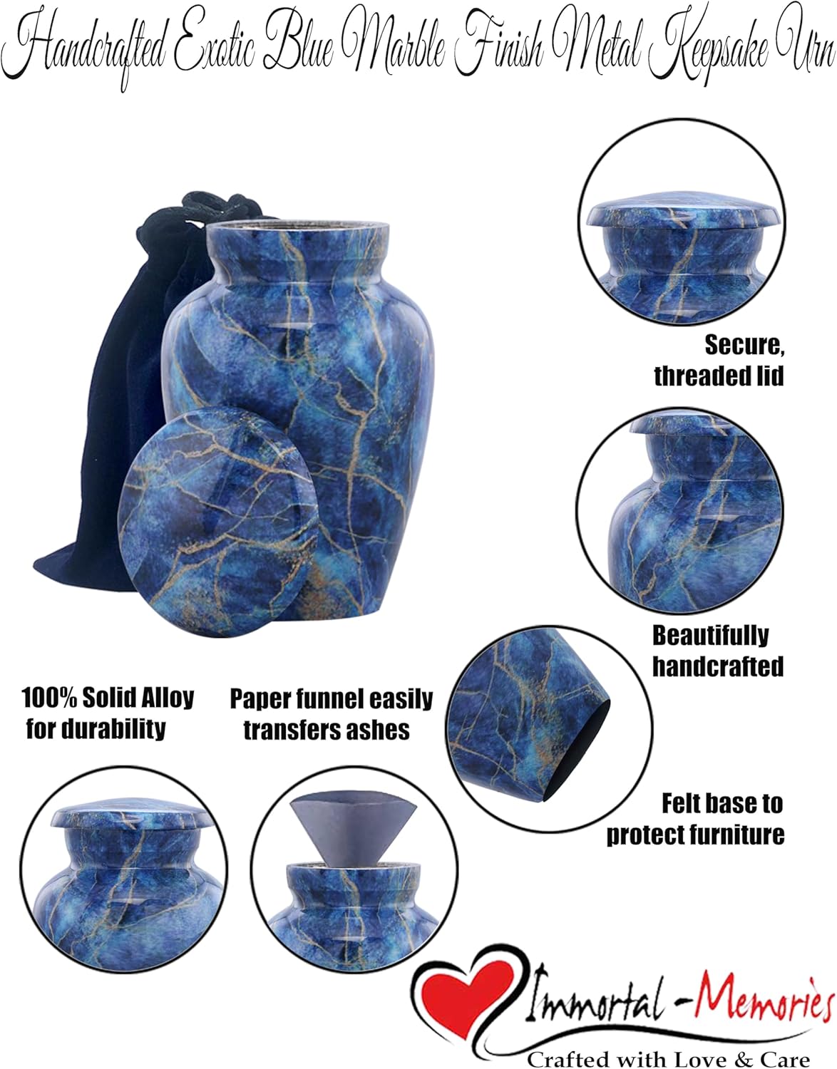 Marble Finish Mini Cremation Urn for Ashes - Exotic Blue