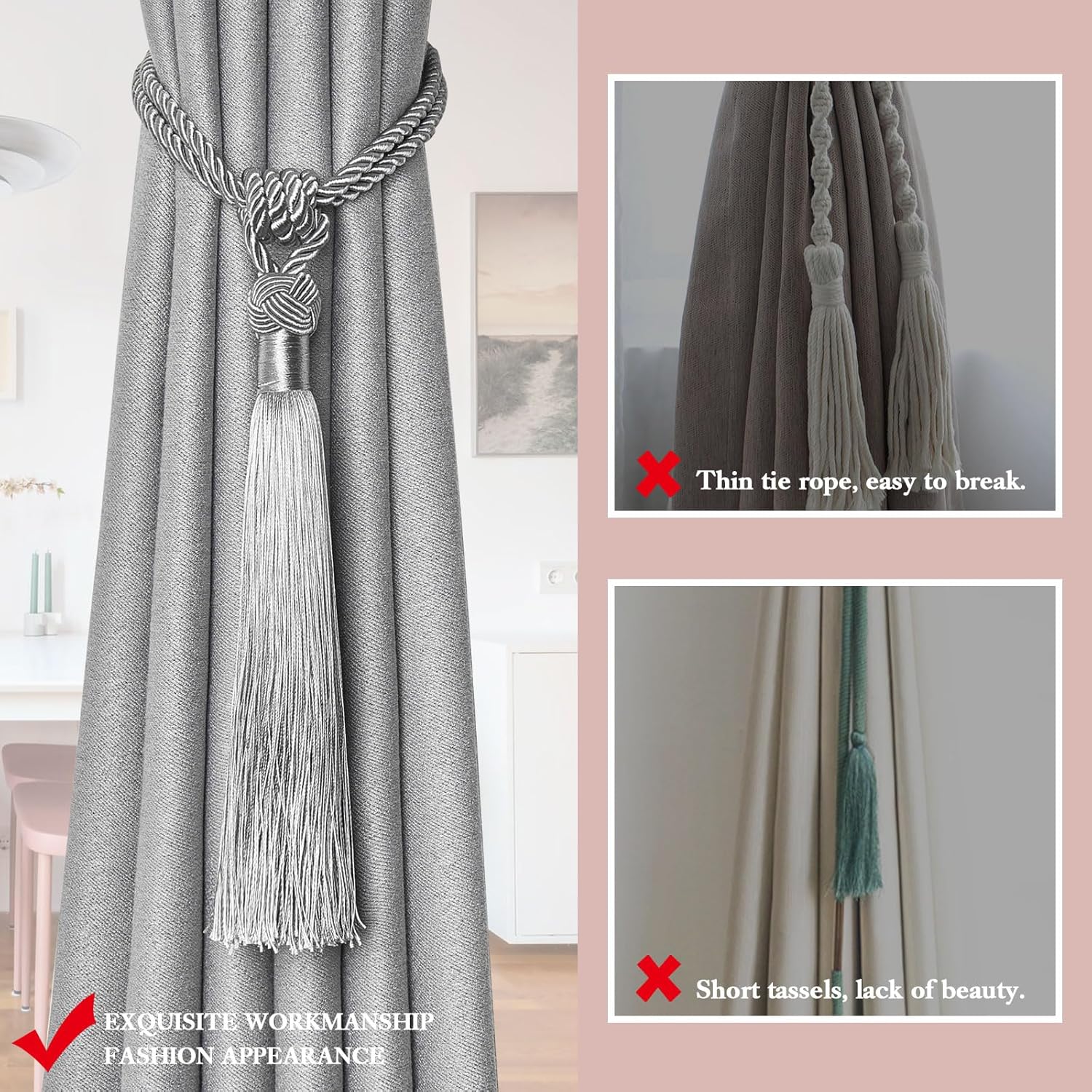 NICEEC 4 Pack Long Tassel Curtain Holdbacks