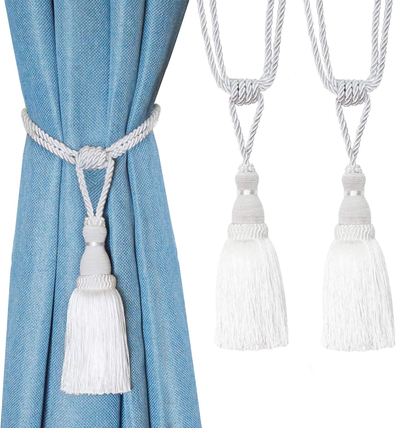 BEL AVENIR 2 Pack Curtain Tiebacks with Tassels and Rope