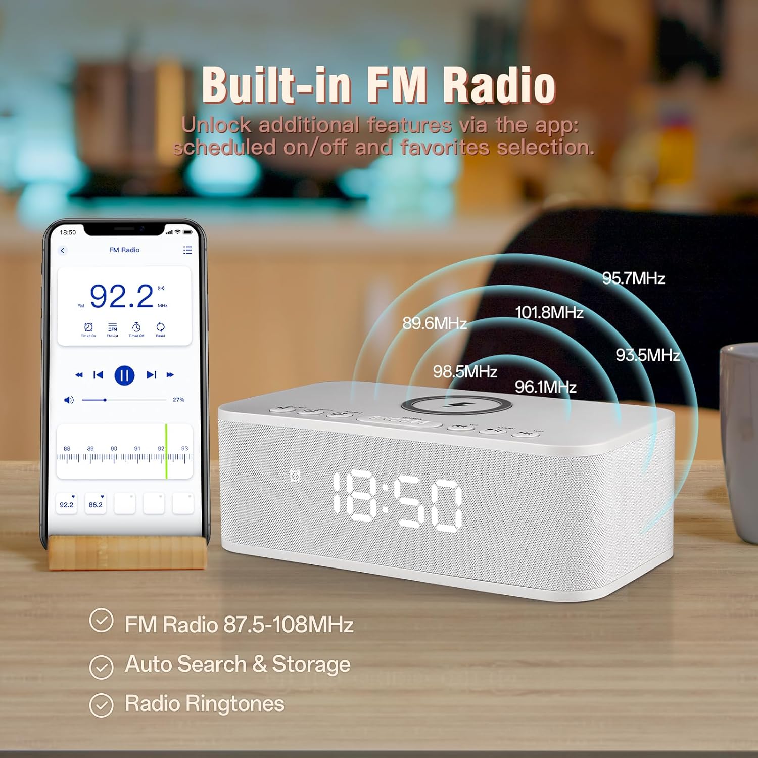 Dual Alarm Clock Radio with Bluetooth and White Noise