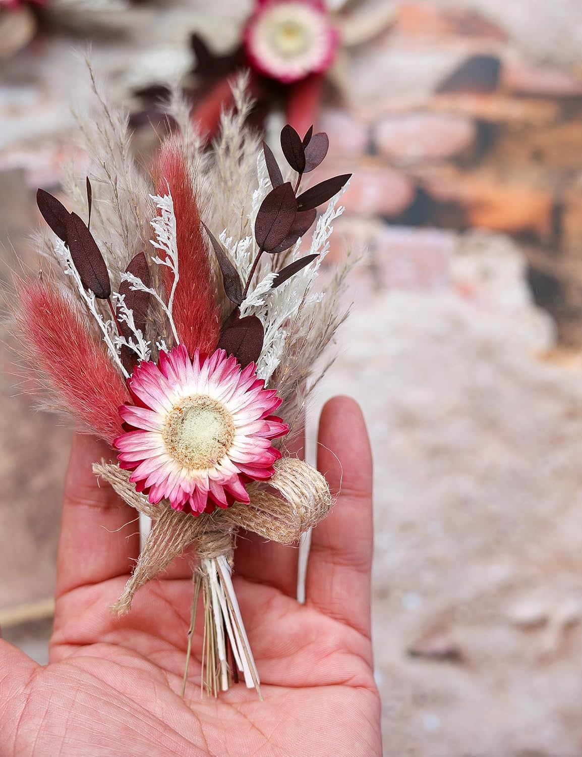Xins Convey Burgundy Mini Dried Flower Bouquet Set of 6