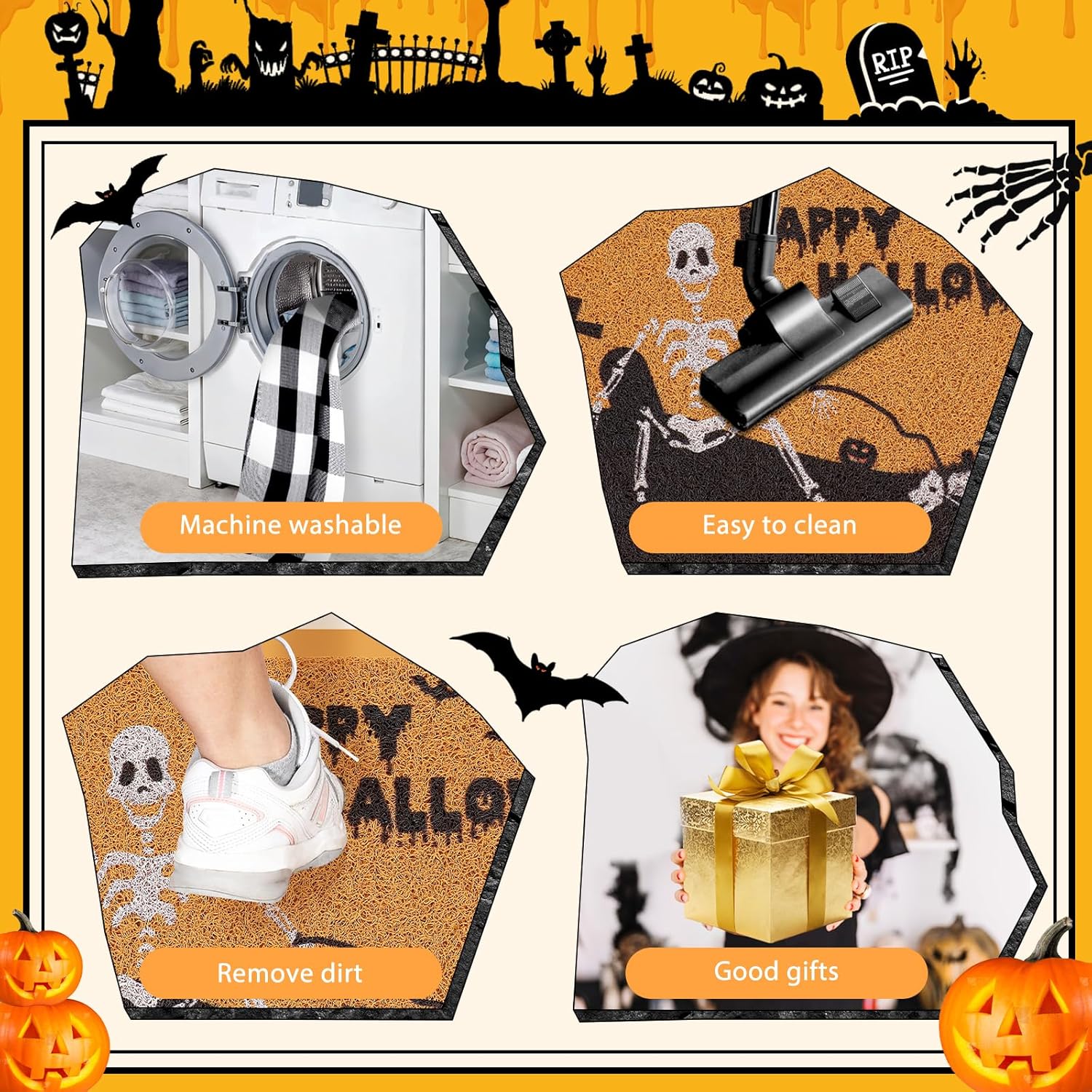 Frakron 2Pcs Halloween Door Mat Combo Set