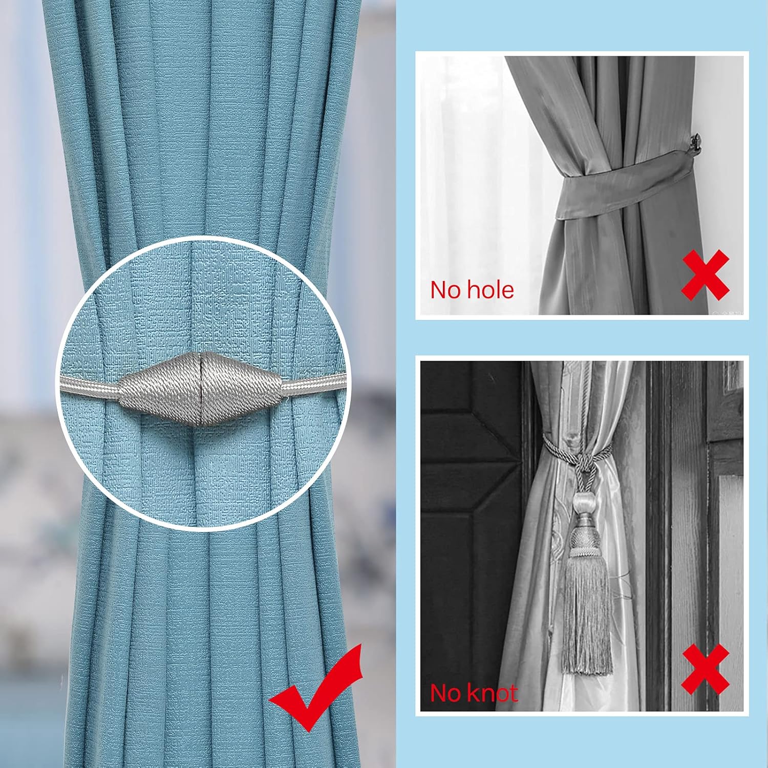 NICEEC 4 Pack Magnetic Curtain Tiebacks Grey