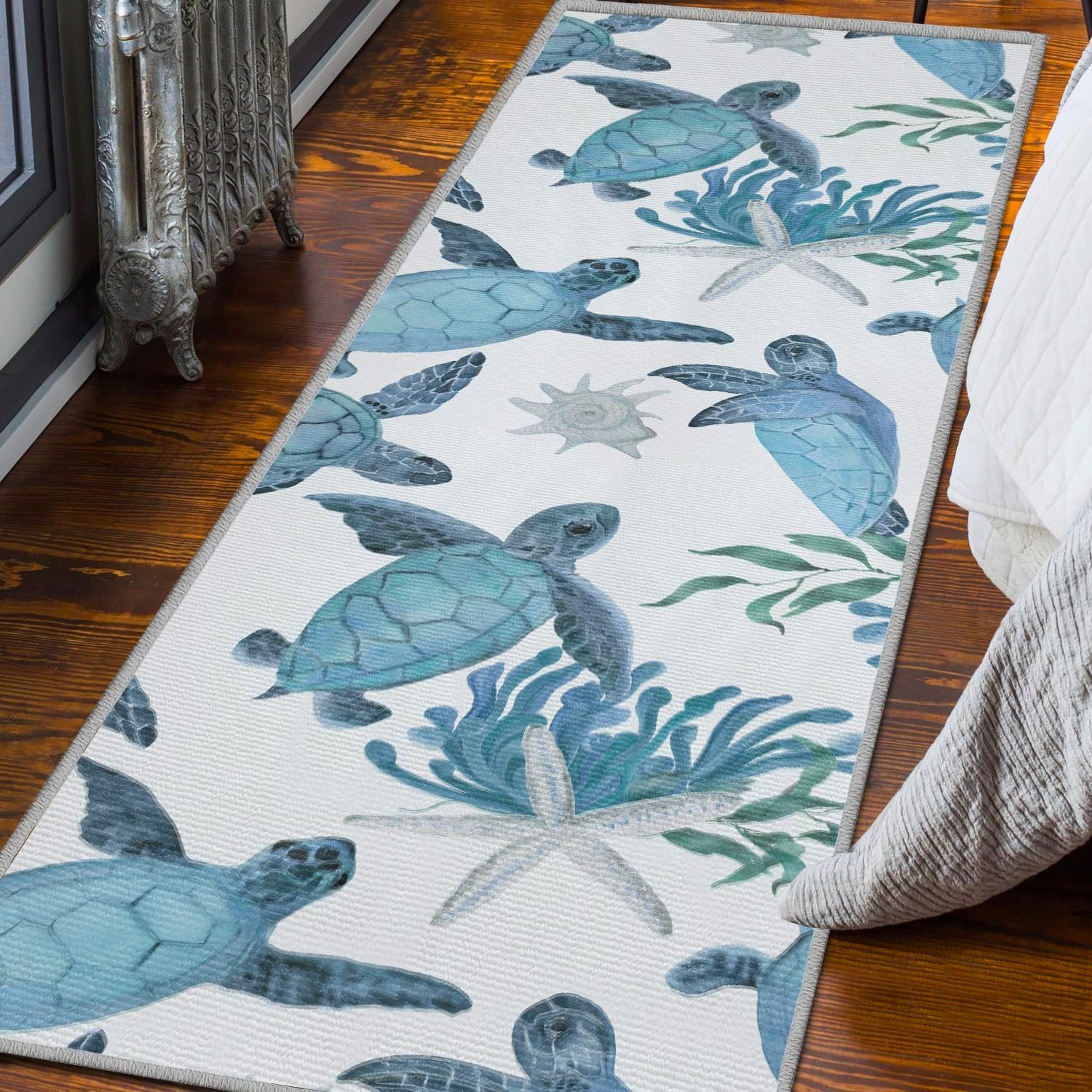 Tritard Coastal Sea Turtles Hallway Runner Rug 2x6