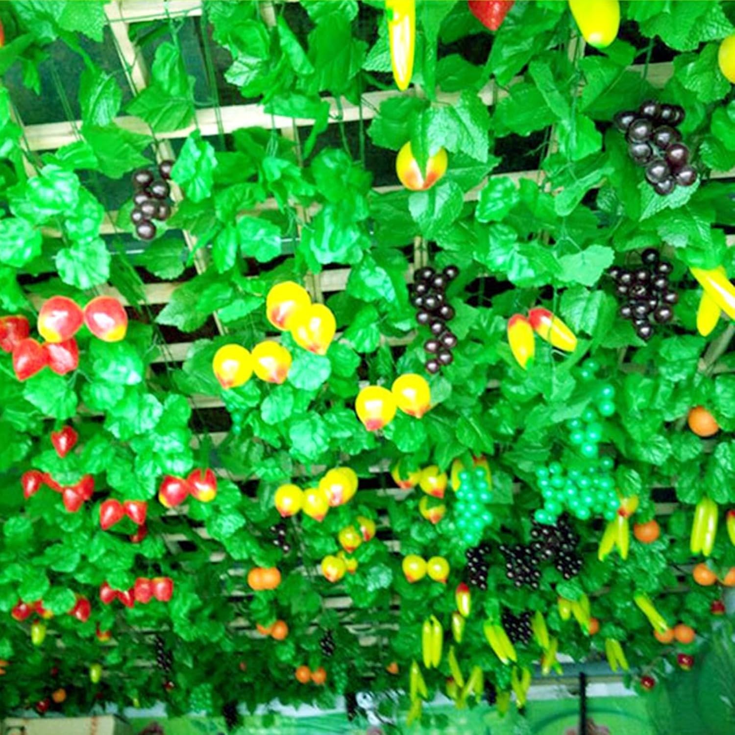 Lifelike Plastic Grape Vine with Leaves 4 Pieces 92 Meters