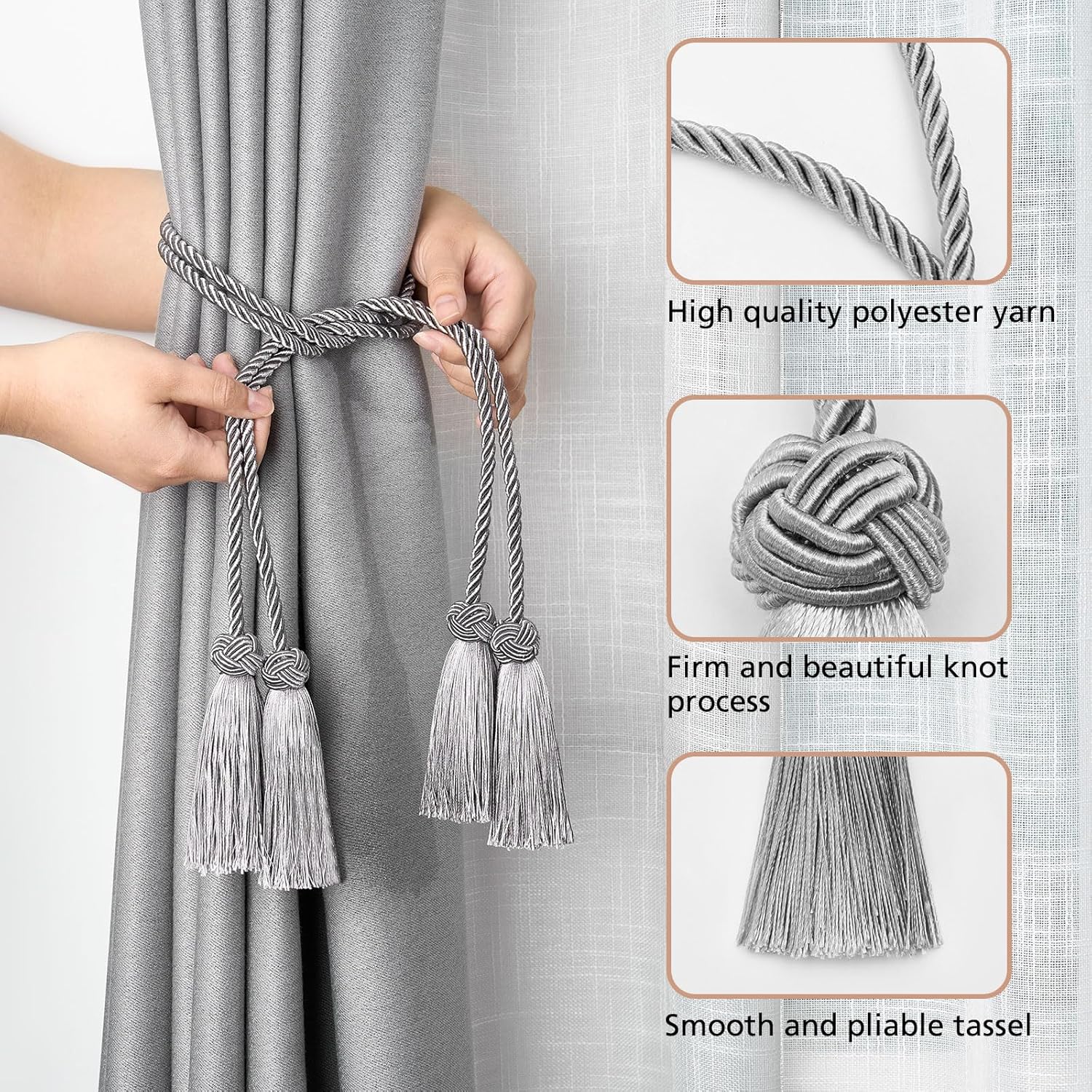 NICEEC 4 Pack Double-Ended Tassel Curtain Tiebacks