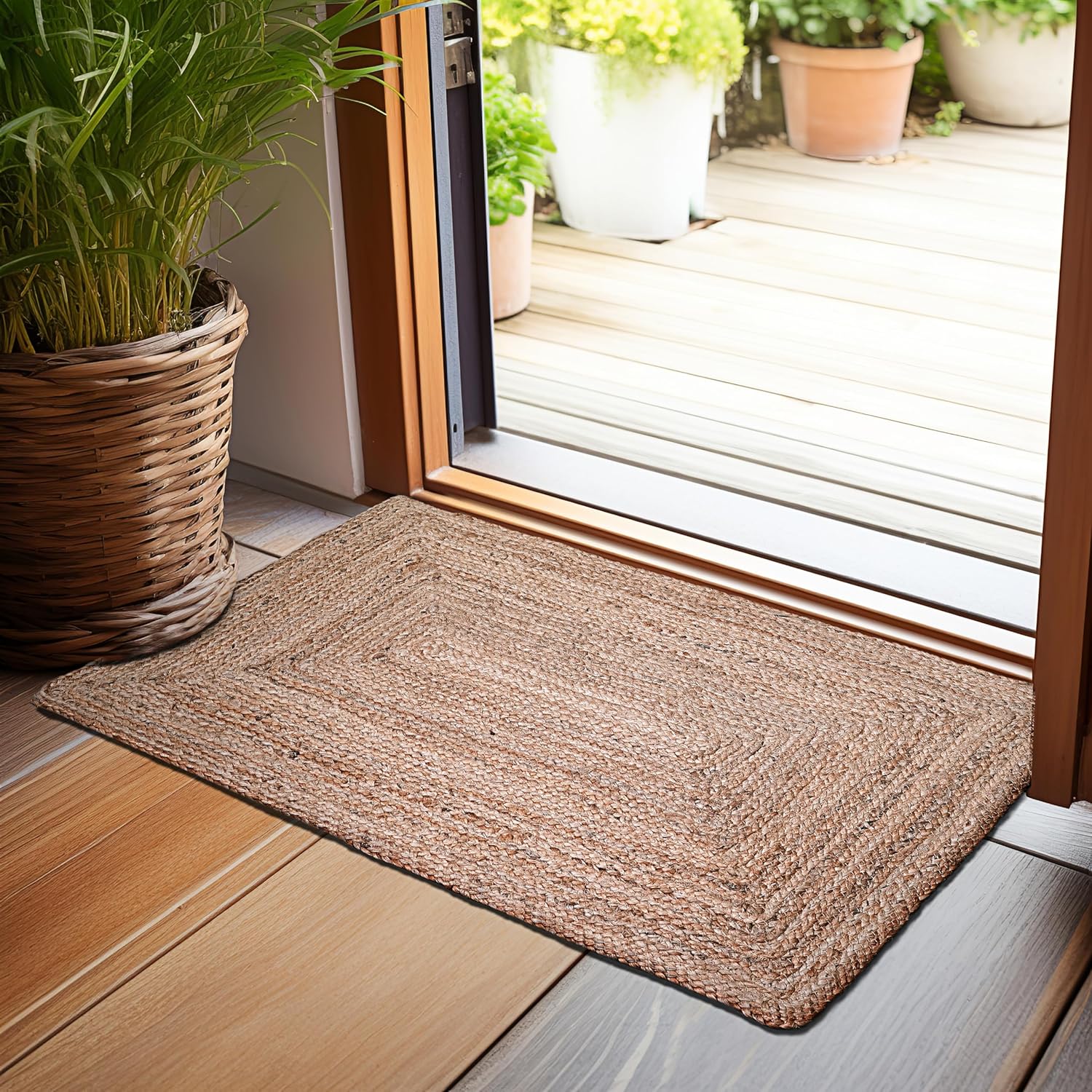 Hausattire Hand Woven Jute Braided Rug 2x3 Natural