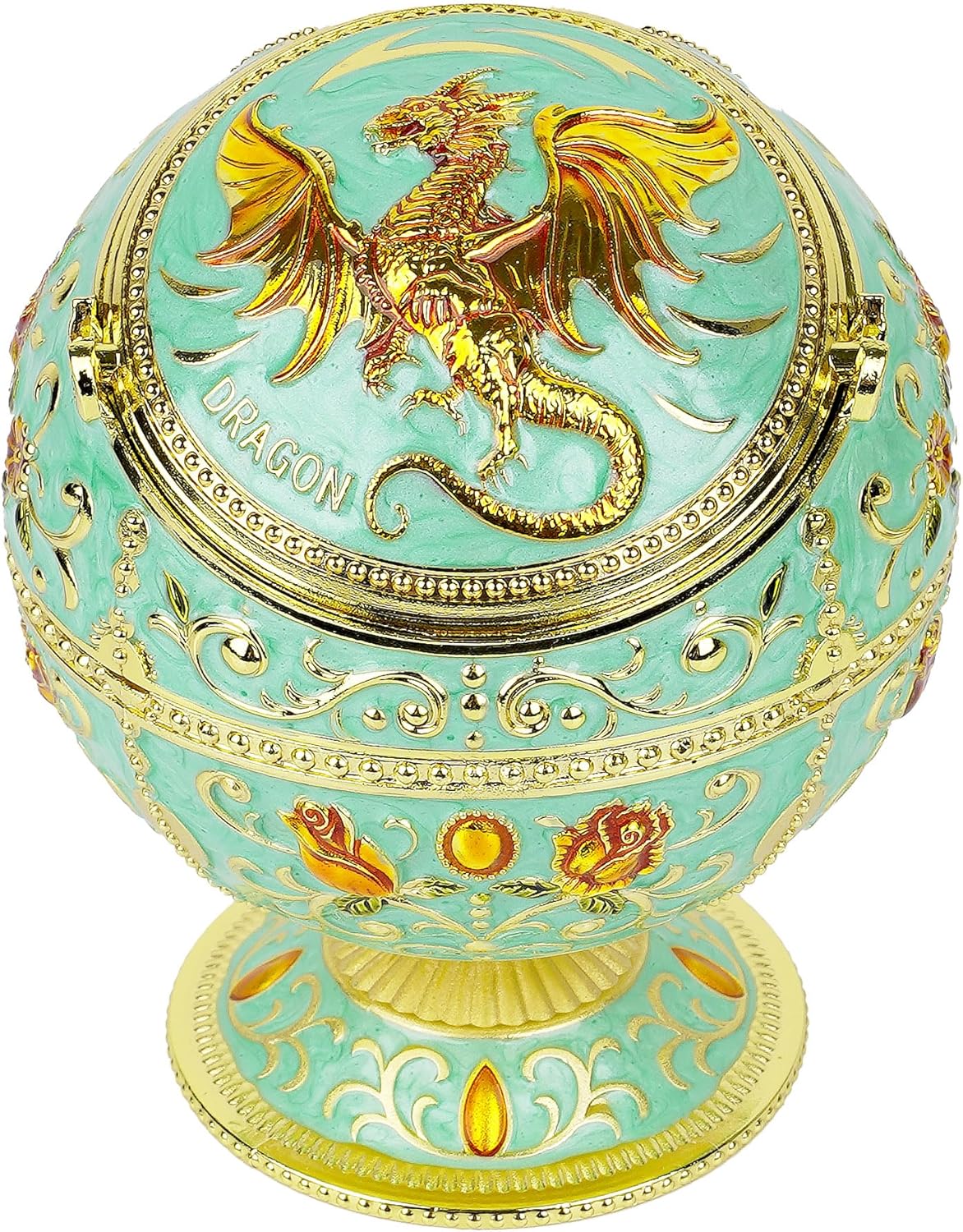 Dragon Ashtray with Lid - Teal Gold Zinc Alloy