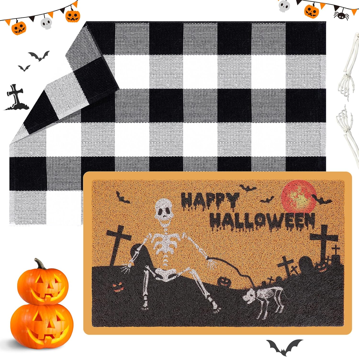 Frakron 2Pcs Halloween Door Mat Combo Set