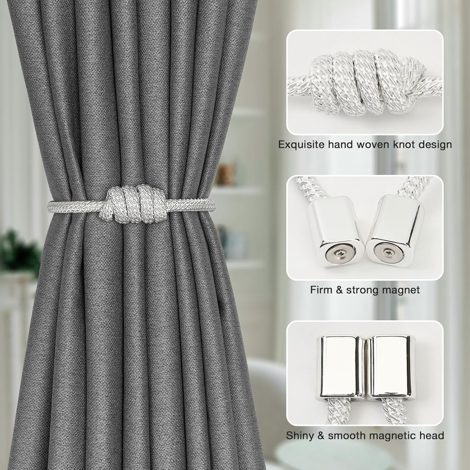 NICEEC 4 Pack Magnetic Curtain Tiebacks Modern Simple Style