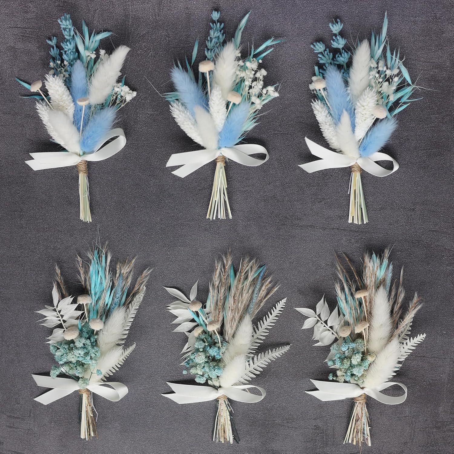 Mini Dried Flower Bouquet Set 6 pcs Blue