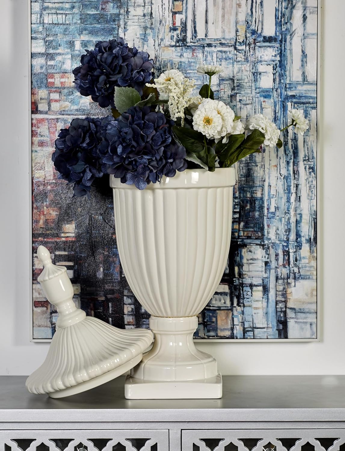 Deco 79 White Ceramic Decorative Urn Jar with Lid