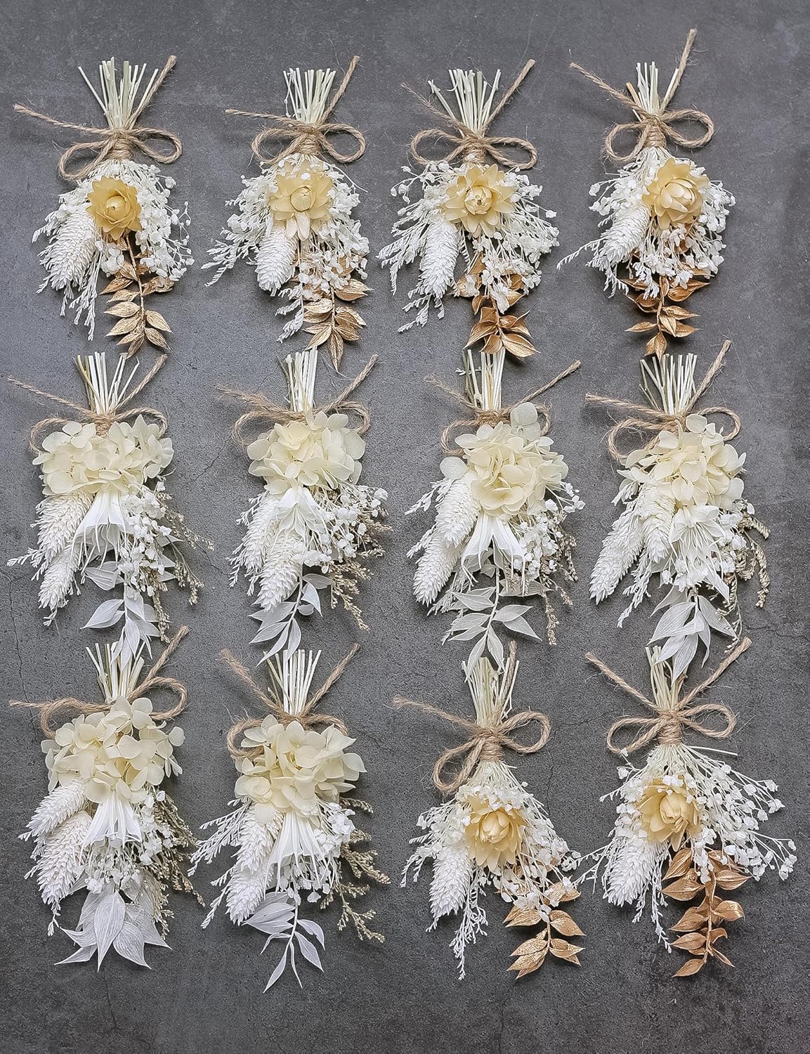 Xins Convey Mini Dried Flower Bouquet Set Pack of 12 Gold