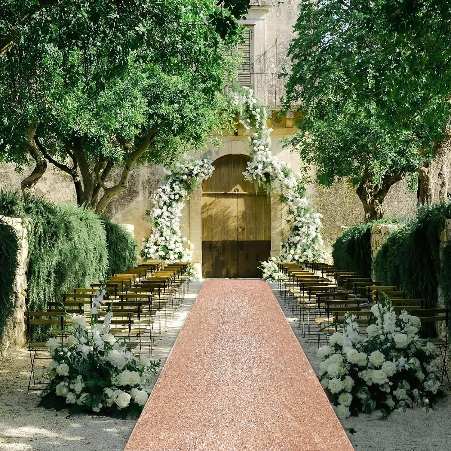 B-COOL Rose Gold Sequin Aisle Runner 2FT x 15FT Wedding Carpet Rug