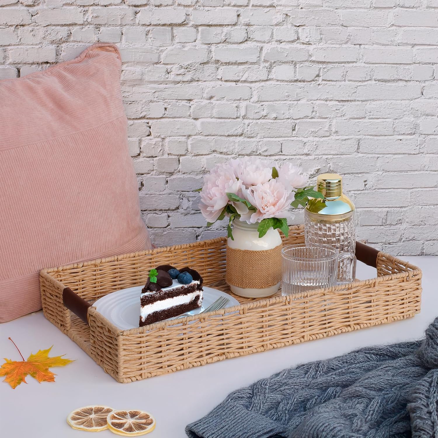 Summit Living Handwoven Rattan Serving Tray 20x12