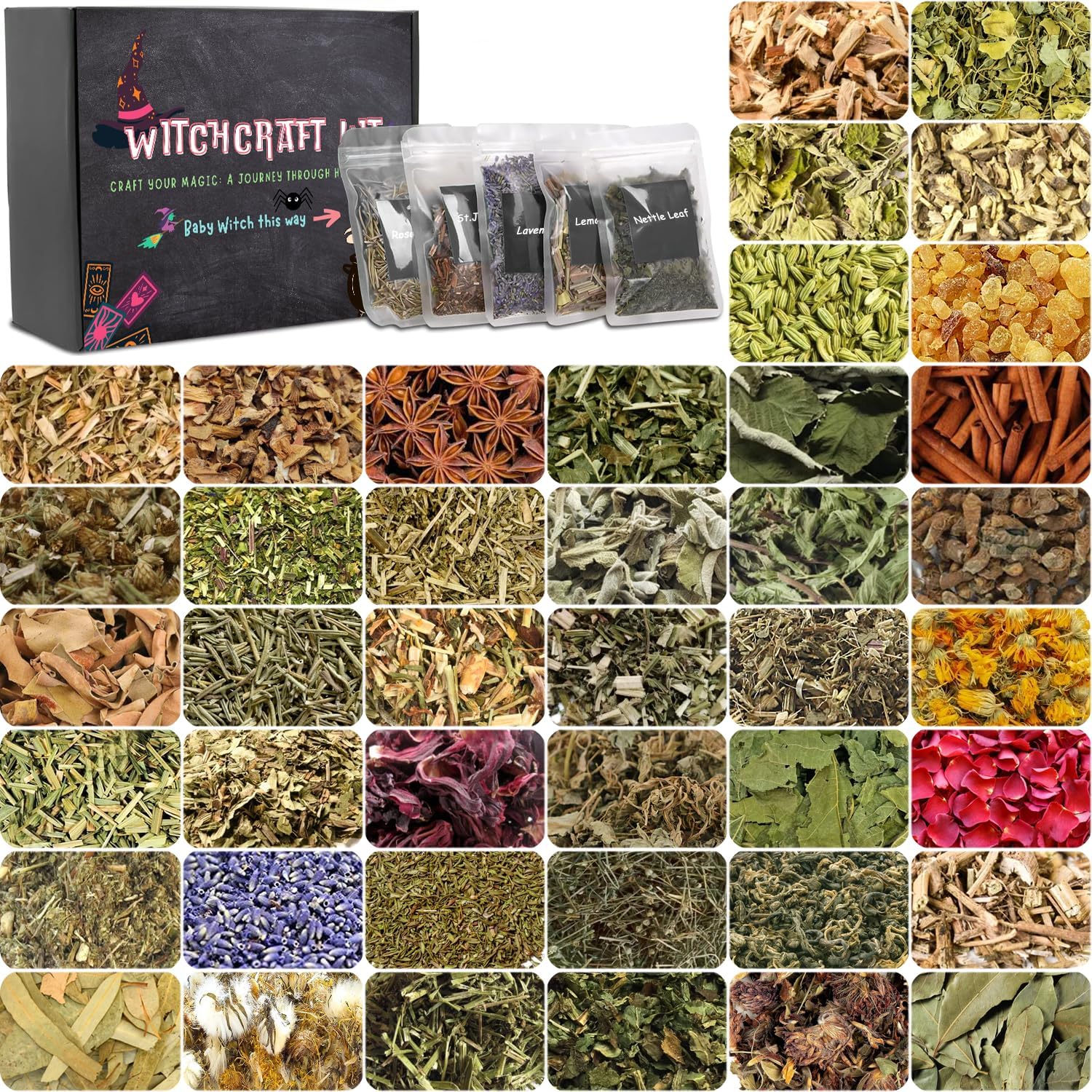 42Pcs Dried Herbs Witchcraft Supplies Kit