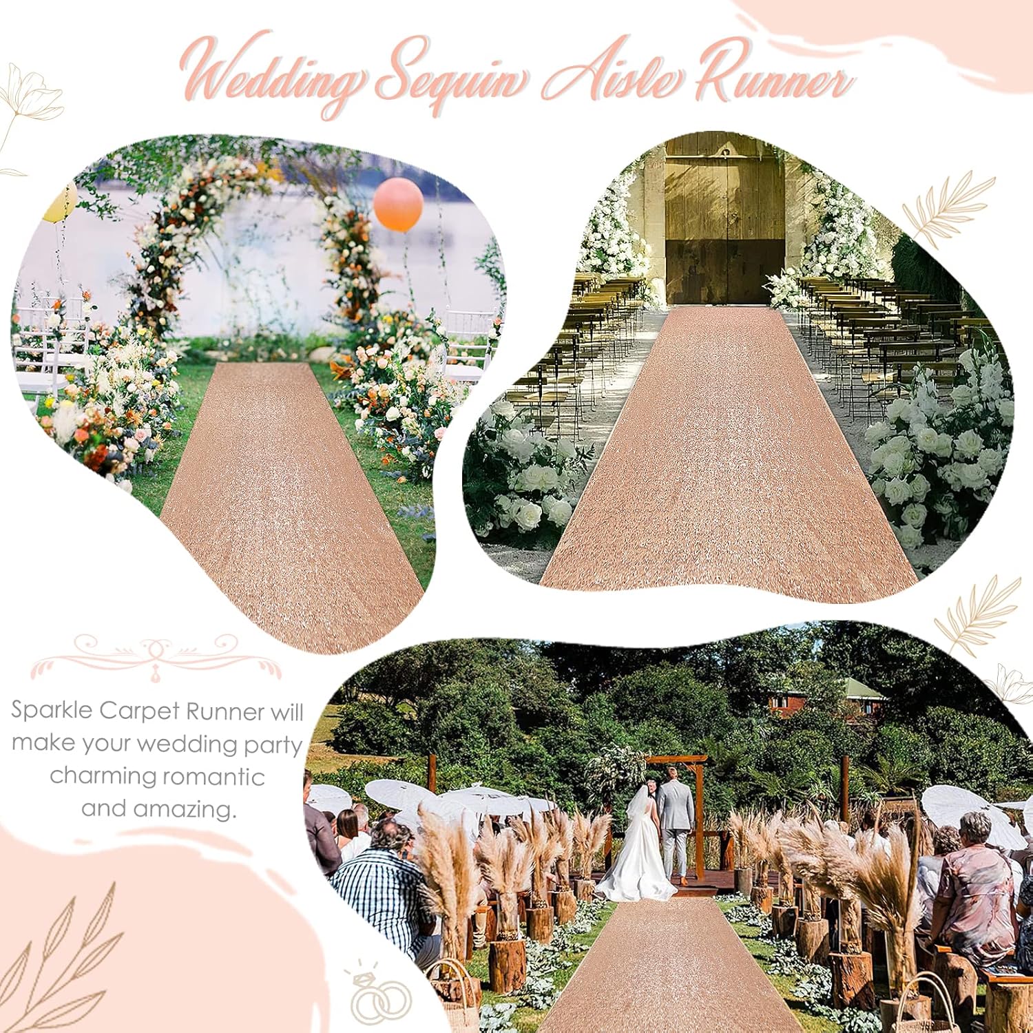 B-COOL Rose Gold Sequin Aisle Runner 2FT x 15FT Wedding Carpet Rug