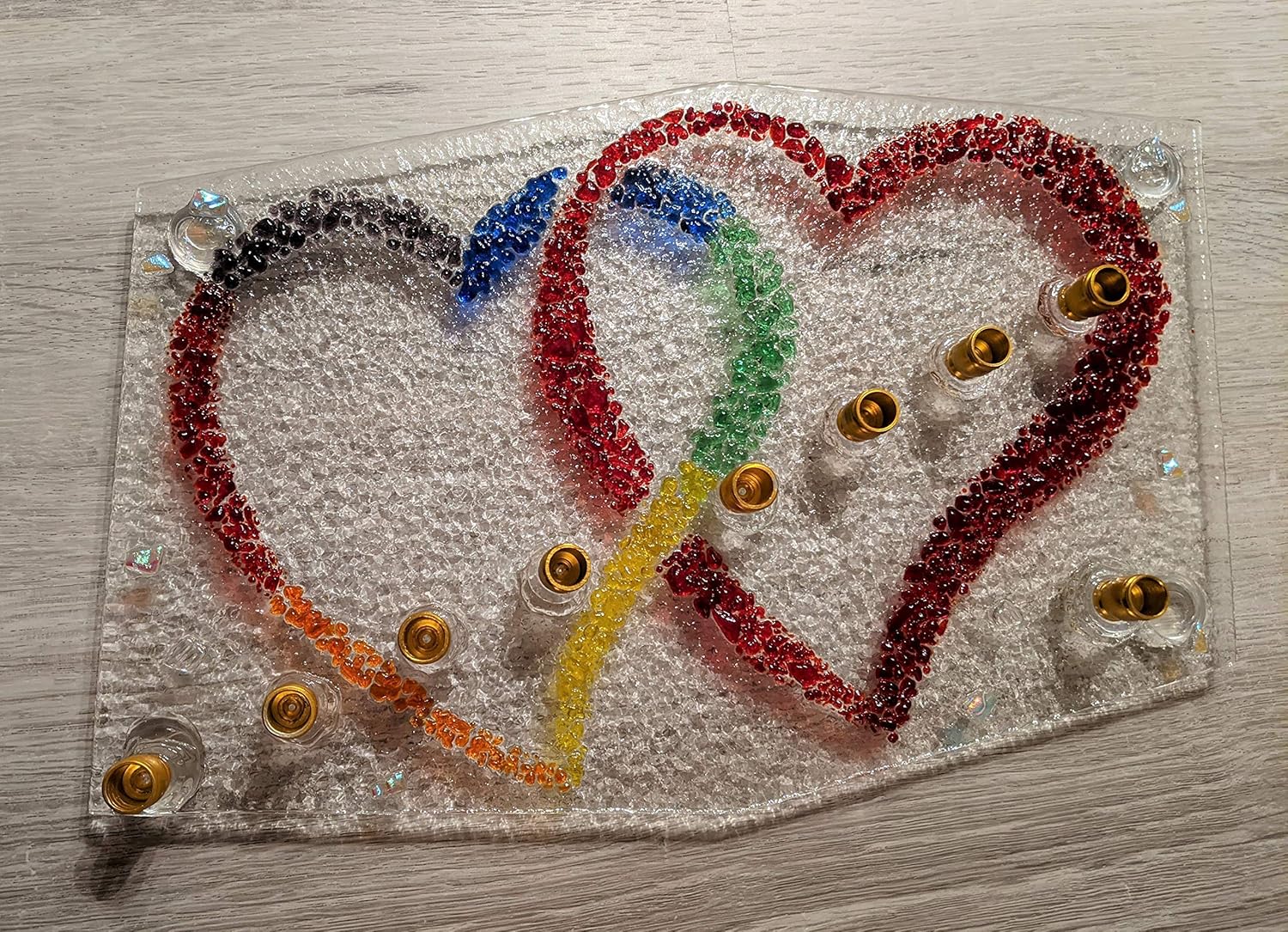 Two Hearts Pride Glass Menorah by YafitGlass 1