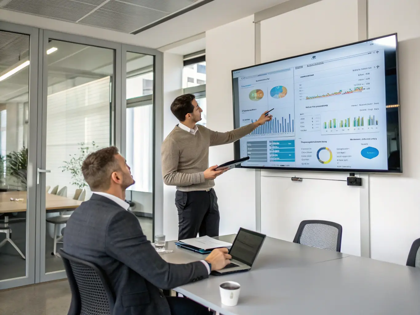 An image depicting a consultant presenting data-driven insights to a client, representing VERTEXFLOWTECH LTD's commitment to data-driven decision-making.