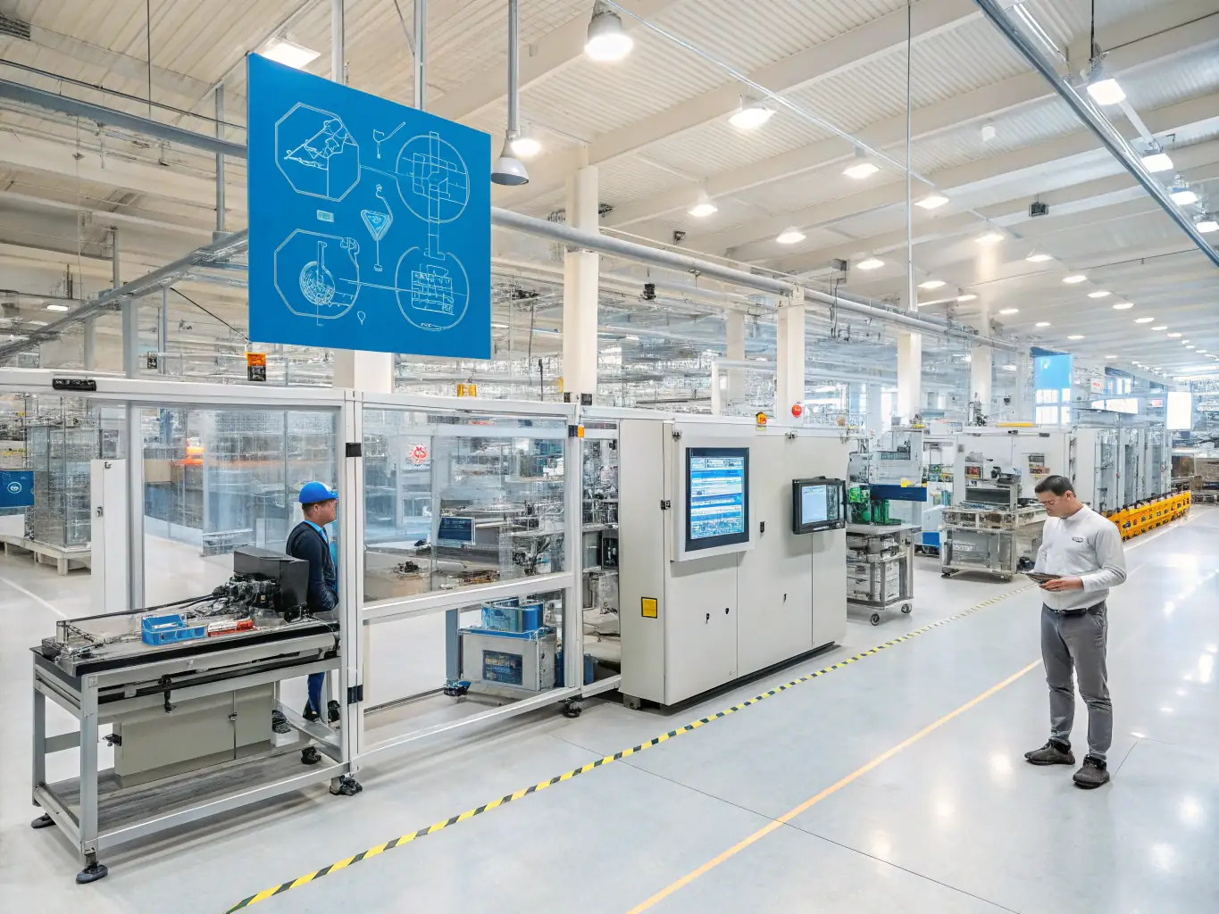 A visual representation of a smart manufacturing environment, showcasing optimized processes and efficient resource utilization.